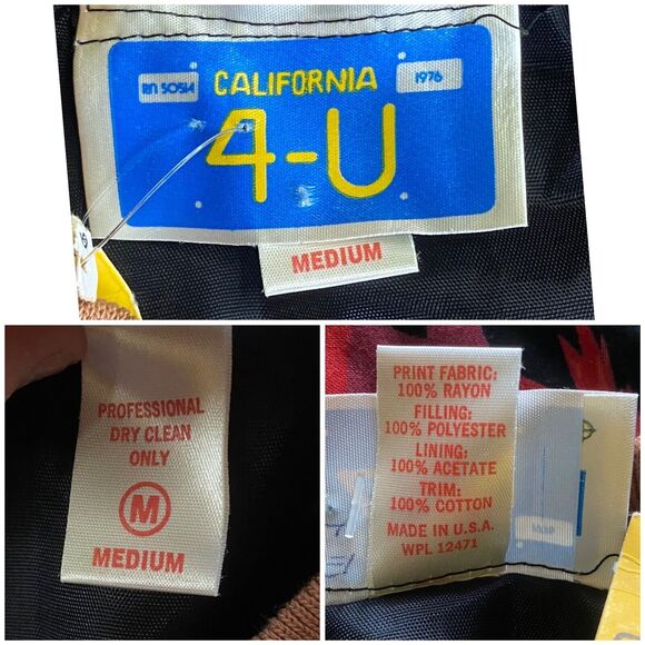 Vtg Black bomber jacket buttons flamingos lily pad flowers printed Size Medium M - Picture 5 of 16